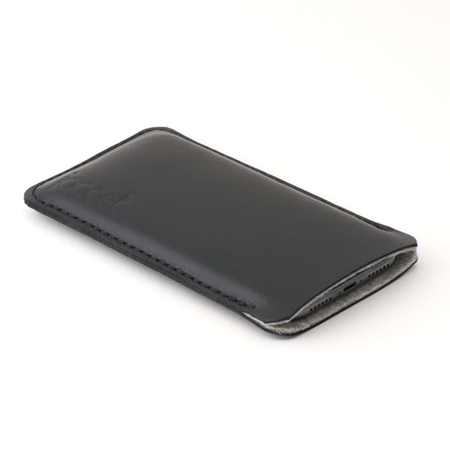 Full-grain leather Sony Xperia sleeve - Black leather with grey wolvilt - 100% handmade