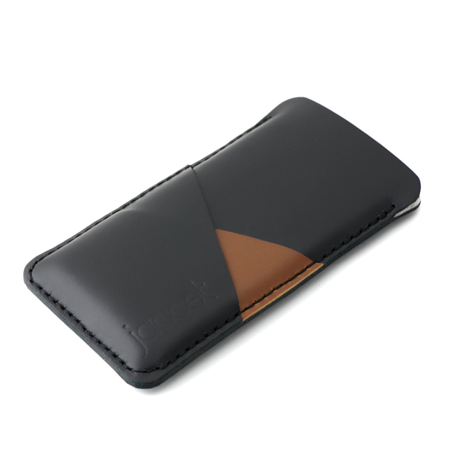Full-grain leather OPPO sleeve - Black leather with two pockets voor cards
