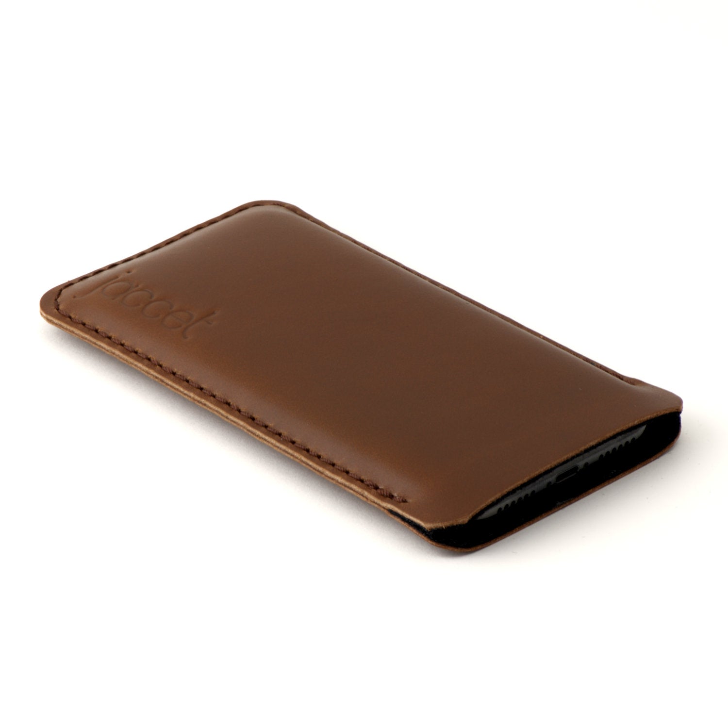 Full-grain leather Google Pixel sleeve - Brown leather with black wolvilt - 100% handmade