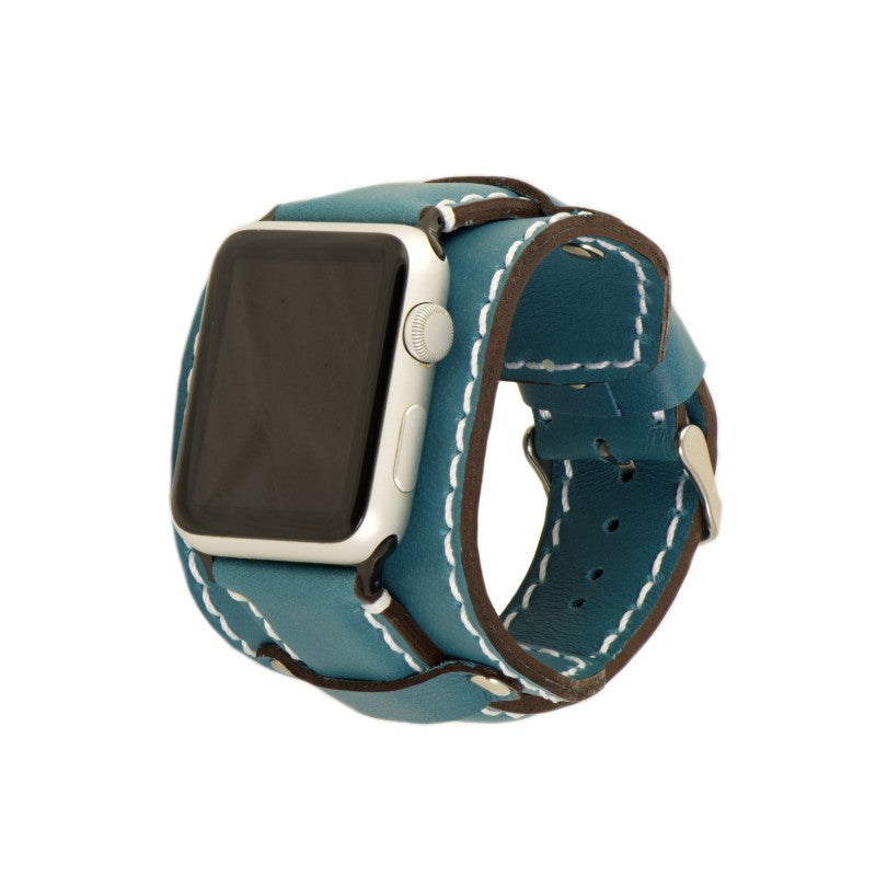 Apple Watch band Volnerf leer turquoise cuff model. Beschikbaar voor alle series