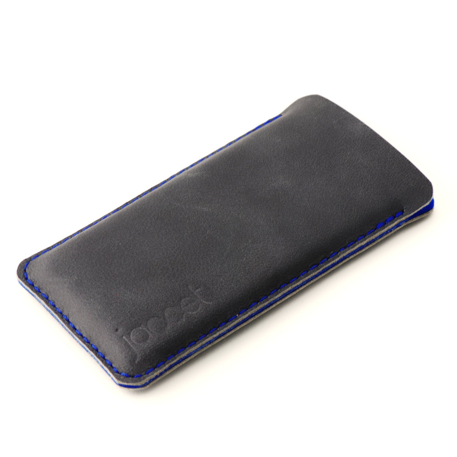 JACCET leather OPPO sleeve - anthracite/black leather with blue wool felt. 100% Handmade