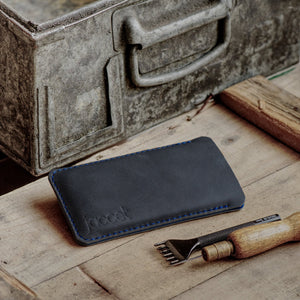 JACCET leather Samsung Galaxy sleeve - anthracite/black leather with blue wool felt. 100% Handmade