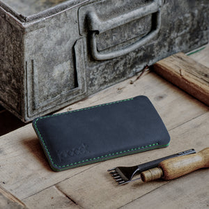 JACCET leather Xiaomi sleeve - anthracite/black leather with green wool felt. 100% Handmade
