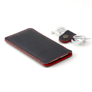 JACCET leather Samsung Galaxy sleeve - anthracite/black leather with red wool felt. 100% Handmade