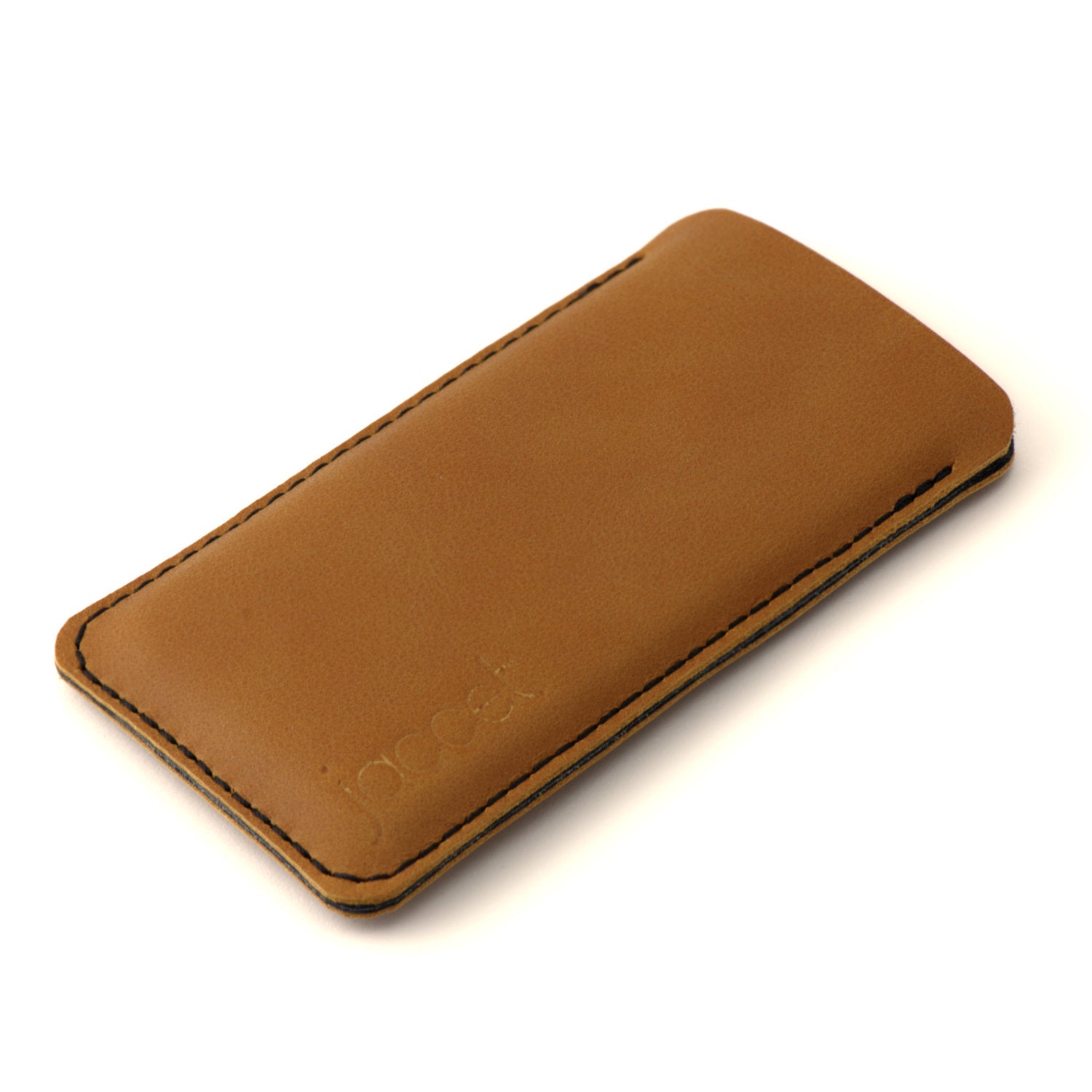 JACCET leather iPhone sleeve - Cognac color leather with black wool felt - 100% Handmade