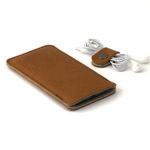 JACCET leather OnePlus sleeve - Cognac color leather with brown wool felt - 100% Handmade